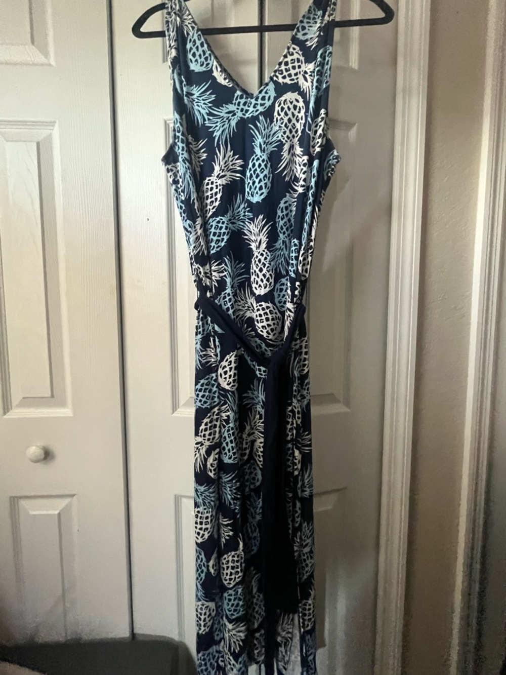 St John’s Bay women’s pineapple print navy blue maxi dress size XL